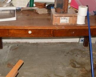 Antique Primitive Industrial Work Table