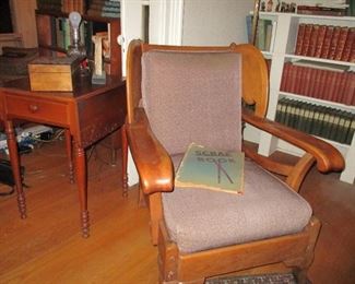 chair, books & one drawer drop leaf stand