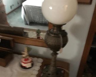 Antique kerosene lamp converted to electric