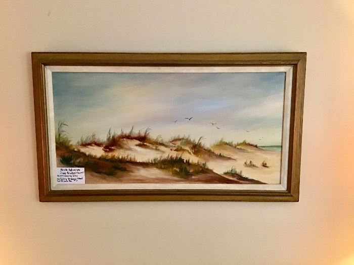 Original Oil on Canvas by Dinny Privateer. Her work is attributed to the Florida Highwaymen. She was a student of A.  Bakus at the Indian River School. Formerly   in the collection of the Florida National Bank.