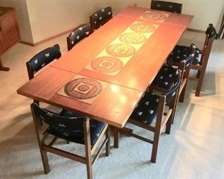 001 Danish Modern Teak Table with Eight Chairs