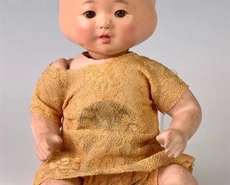 10" German Three-faced Composition Asian Baby C. 1900