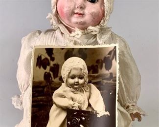 11" German Papier Mache Motschmann Baby C. 1850