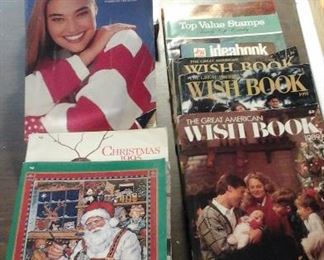 vintage Sears and J C Penney catalogs and wish books, also S & H green stamps and Top Valve stamps catalogs.