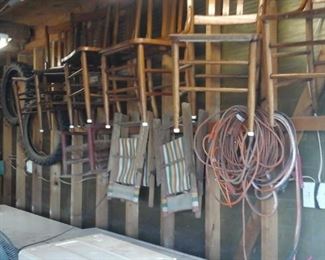 6 oak chairs, 4 camp chairs for children, 2 chest freezers