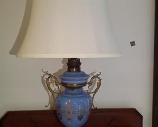 Beautiful antique lamp.  Originally an oil lamp that has been converted to electric - very old.