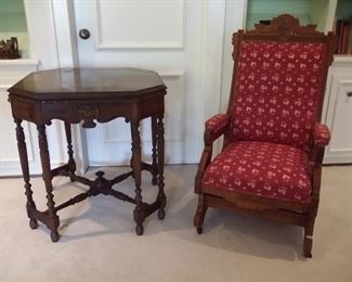 Antique lamp table & Eastlake platform rocker