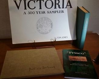 Victoria a 300 year sampler, History of Victoria County by Victor Rose, Bluebonnets and Cactus by Porfirio Salinas (signed by Salinas), Frisco