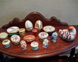 Halcyon boxes & eggs and Herend owl & bird trinket box