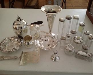 Sterling vase, pastry server, chocolate server & creamer, bowls, & more