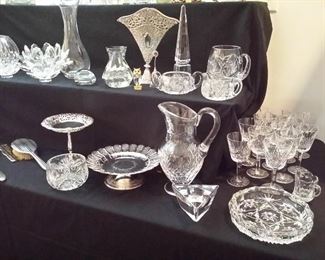 Glassware including Waterford, Baccarat, Orrefors, Lalique, vintage silverplate
