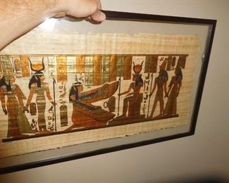 Vintage signed papyrus in double-glass frame