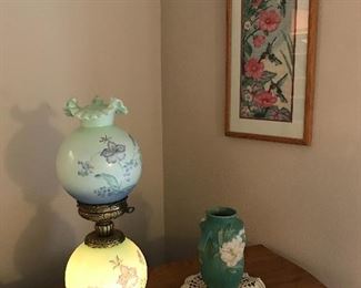 Double globe hand painted antique lamp