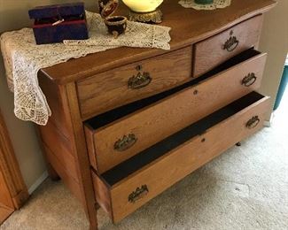 Antique Oak 4 drawer bow front dresser
