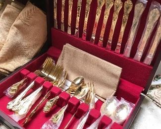 12 place settings Robert’s Gold plated flatware 
