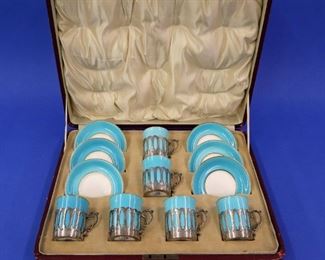 Sterling and Porcelain Demitasse set by Crescent China