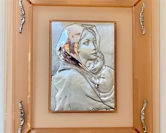"Madonna and Child", Repousse Metal and Glass