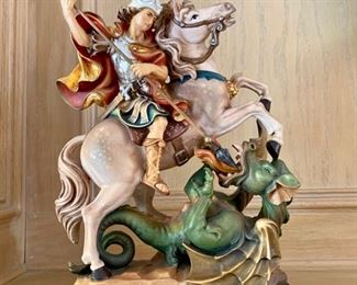 San Georgio (St George & the dragon) polychrome hand carved wood by Conrad Hoffner, Italy
