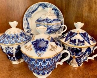 Russian Covered Cups, Saucers & Plate Sets