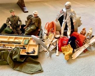 Complete Vintage GI Joe Doll Set with Military Footlocker, Astronaut, Polar Explorer, Cross-Country Skiing, Dog Sledding and Deep Sea Diving Plus Additions