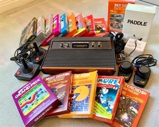 Vintage 80's Atari Gaming Console, Joysticks, Paddles & Game Cassettes