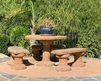 Unusual Outdoor Carved Cement Set