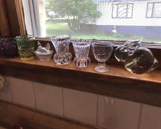 Nice tooth pick holders, hen on nest dish and great glass rabbit.