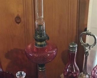 Beautiful Cranberry Glass Collection. Look at this beautiful oil/kerosene lamp