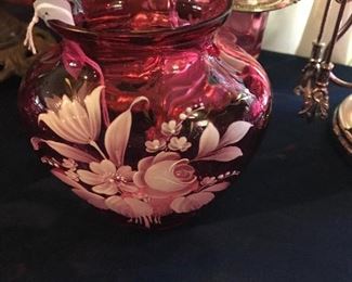 Gorgeous painted cranberry vase.