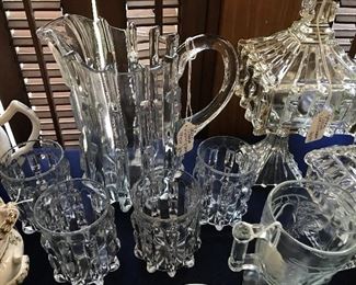 Broken Pillar Pitcher, Glasses, Covered dishes