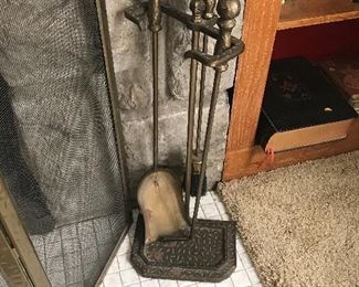 Brass and Iron Fireplace Set