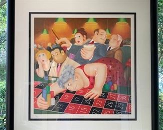 Beryl Cook limited print professionally framed, titled Roulette 28/395. Signed in pencil. 