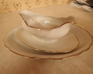 LARGE SET OF WHITE WITH GOLD TRIM CHINA SET