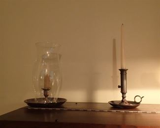 BRASS AND GLASS HURRICANE -PEWTER CANDLE HOLDER
