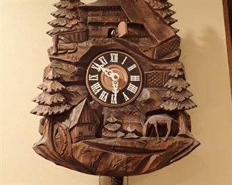 GERMAN CUCKOO CLOCK - CARVED FOREST SCENE