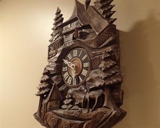 GERMAN CUCKOO CLOCK - CARVED FOREST SCENE