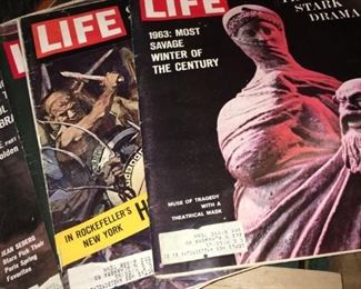 Tons of vintage Life magazines, National Geographic. 