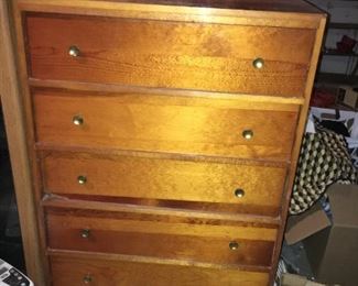 5 drawer pine dresser, metal legs. Available.