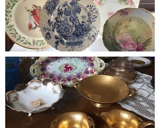 vintage collectors plates / hand painted Nippon / Stouffer Studio gold serving pieces