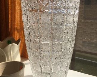 Czech Bohemian cut glass vase - sawtooth top