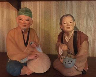 Vintage Hakata Mimasu Doll Figures Man & Woman Tea Ceremony - Made in Japan