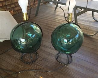 LARGE VINTAGE ANTIQUE JAPANESE GLASS FISHING FLOAT BUOY BALL NAUTICAL 10"  Made into lamps. 