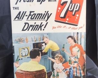 1950's Seven Up Cardboard Counter Sign "Watching TV"(16" x 12")