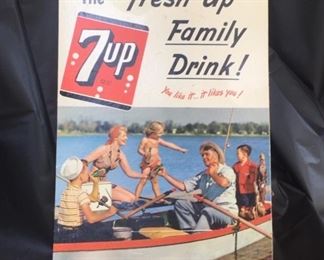 1950's Seven Up Cardboard Counter Sign "Fishing" (12" x 8")