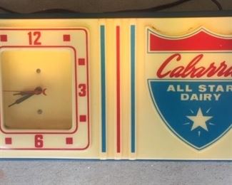 1950's Cabarrus All Star Dairy Lighted Clock