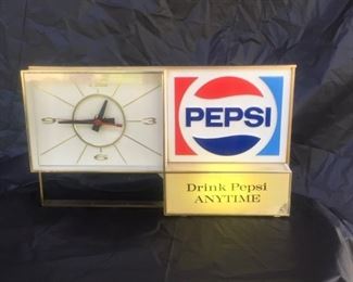 1970's Pepsi " Drink Pepsi Anytime" Light Up Clock(6" x 14")