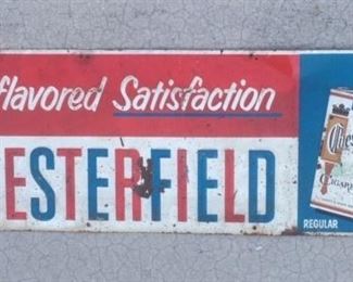 1950's Chesterfield Tin Sign(Embossed "Full-Flavored Satisfaction"/34" x 12")