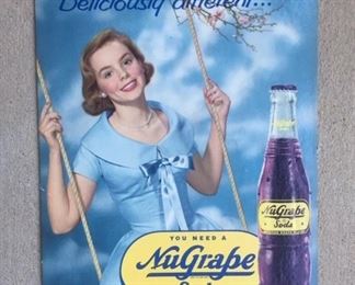 1940's NuGrape Soda Cardboard Sign("Girl on Swing")
