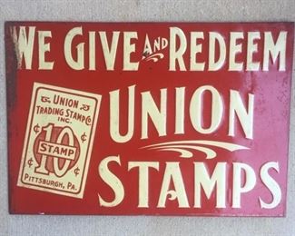 1930's Union Stamps Embossed Double Sided Sign 