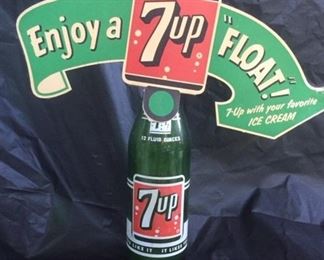1953 Seven Up Bottle Topper with Bottle "Enjoy a Float"